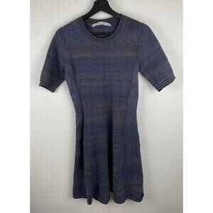 Athleta Sweater Dress Womens Size M Blue Short Sleeve Ribbed Wool Blend Stretch